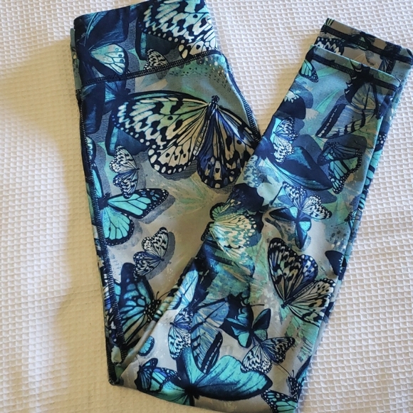 Gap Fit Girls 10-11 Large Blue Aqua Butterfly Leggings Yoga Pants - Picture 2 of 4